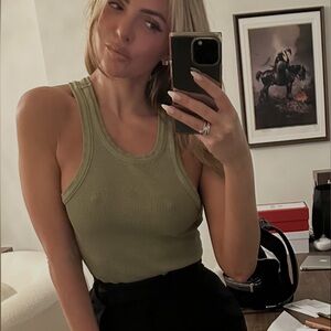 AGOLDE poppy fine RIBBED tank IN SAGE MUTED Green Ribbed Tank Top SIZE s worn 2x